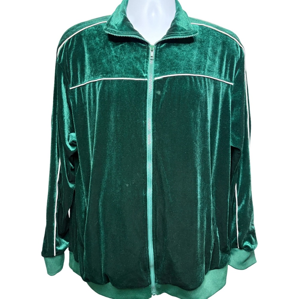 COOFANDY Mens Green Velvet Zip Up Track Jacket L Streetwear Sporty Piping Retro